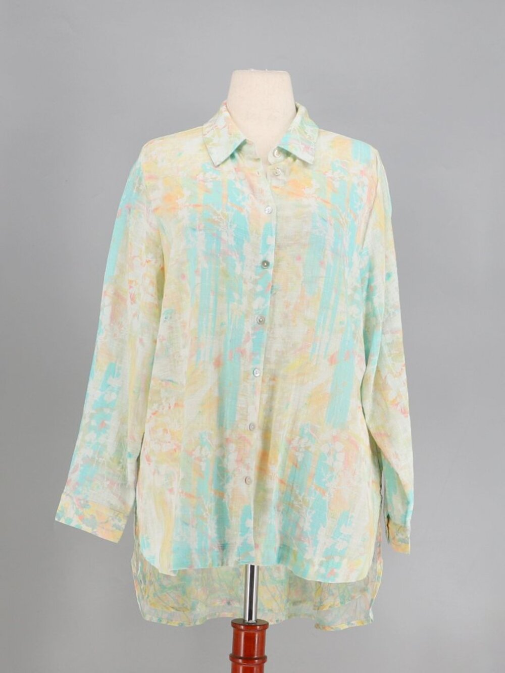 SOFT SURROUNDINGS Ensconce Gauze Tunic Blouse Abstract Floral Hi Low Size XL